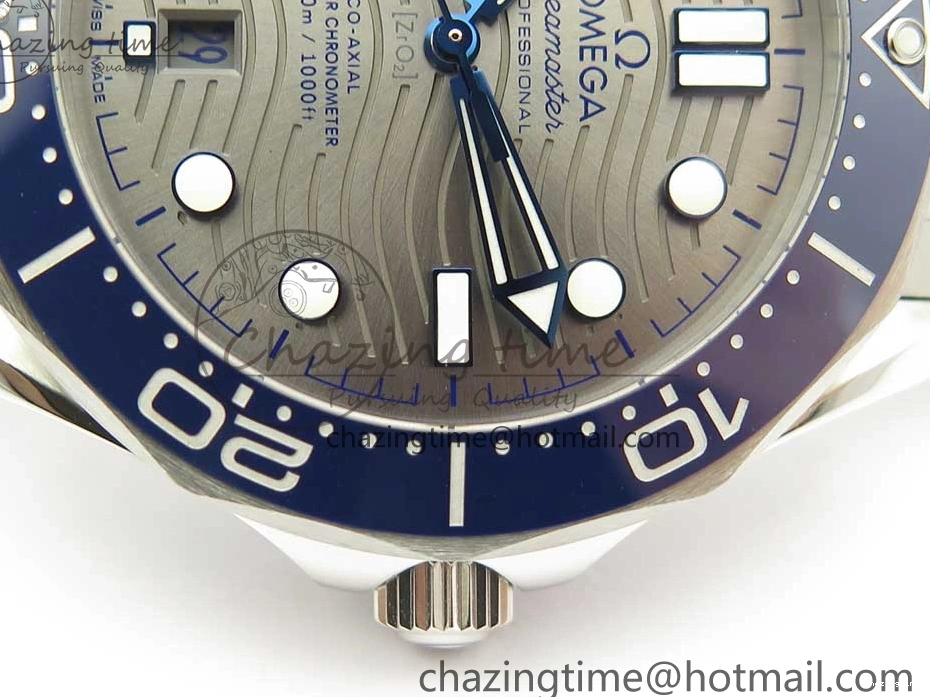 0113 Effortless 2018 Seamaster Diver 300M OMF Best Edition Blue Ceramic Gray Dial on SS Bracelet A8800 (Black Balance Wheel) 7958